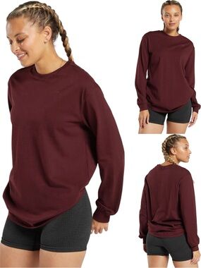 Gymshark Cotton Oversized Long Sleeve Too Rich Maroon